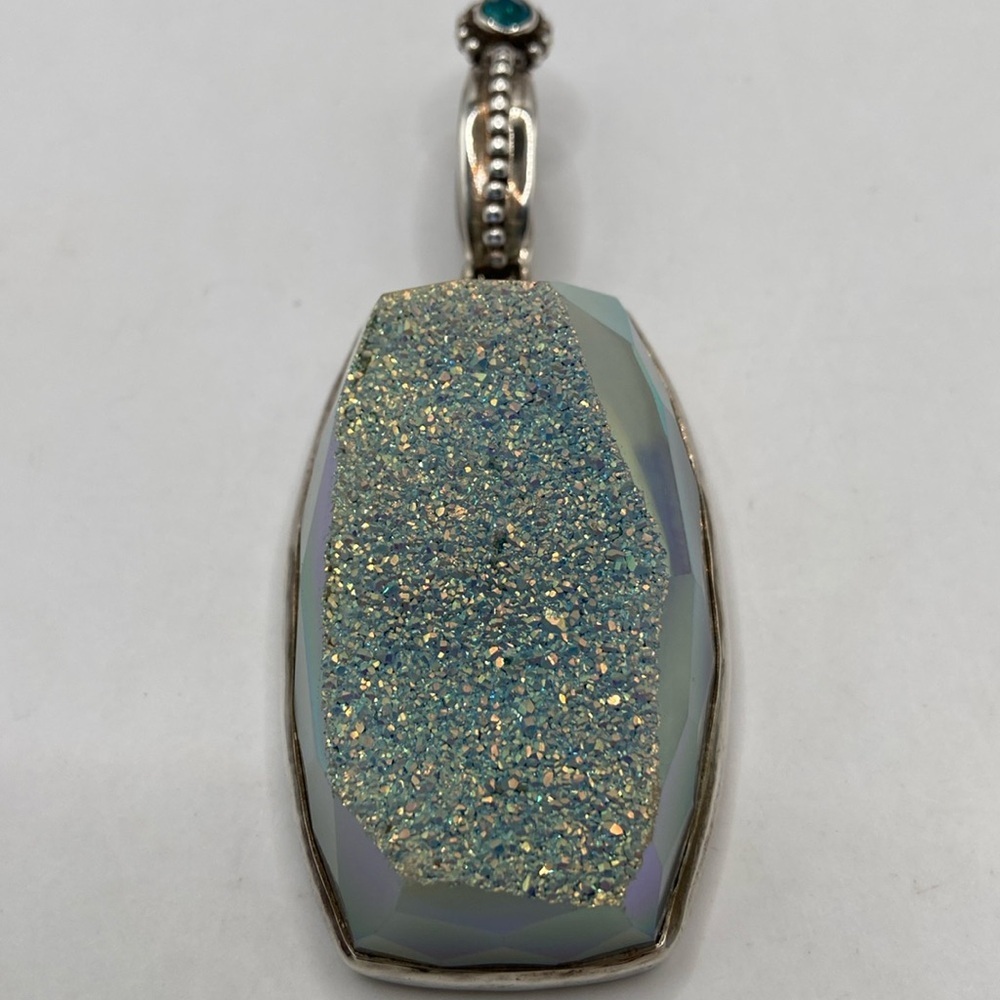Sterling Silver 925 Large Druzy Quartz Blue Mystic Quartz Pendant - Picture 11 of 14